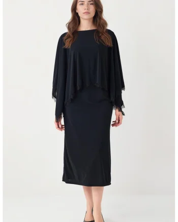 Rochie-capa cu detalii din dantela, Negru