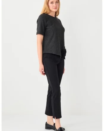 Pantaloni crop eleganti cu model uni, Negru