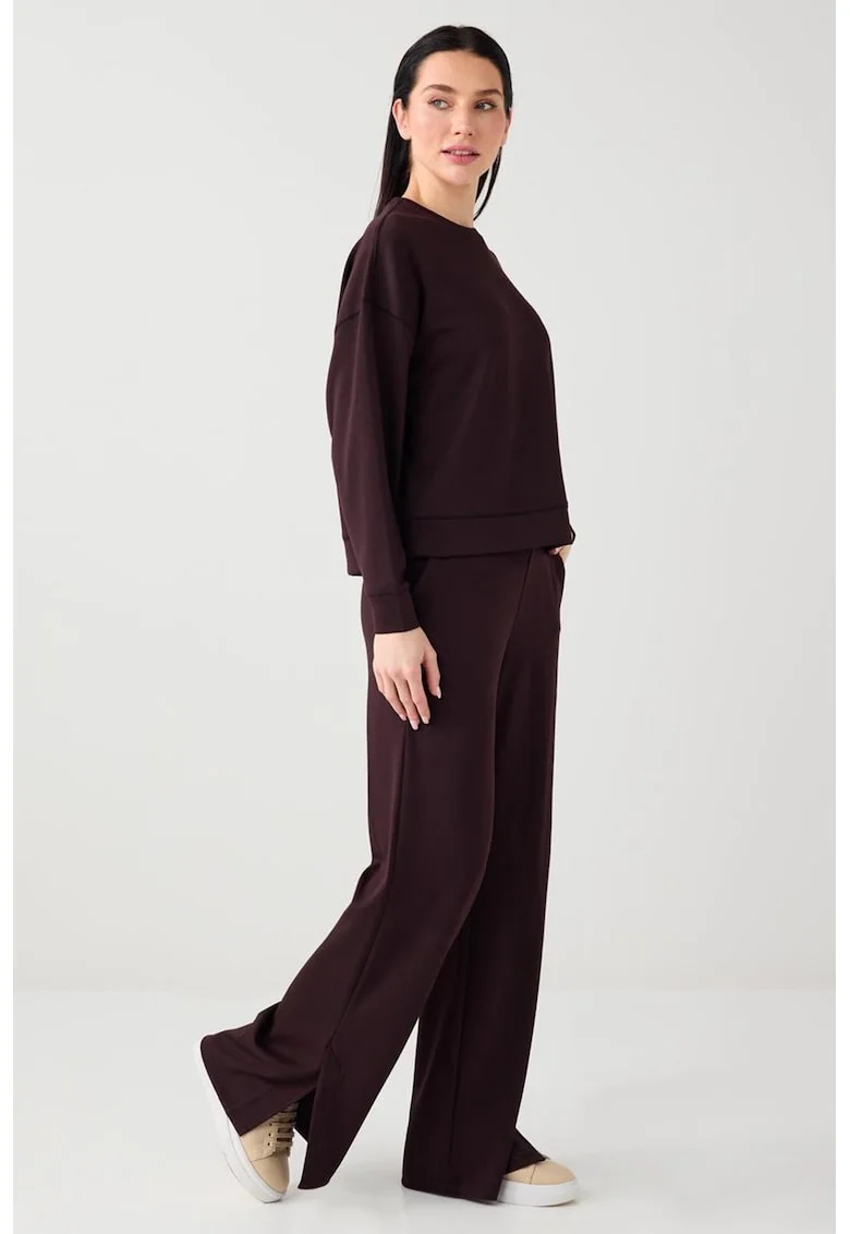 Pantaloni de trening din amestec de modal cu slituri la terminatie, Maro inchis