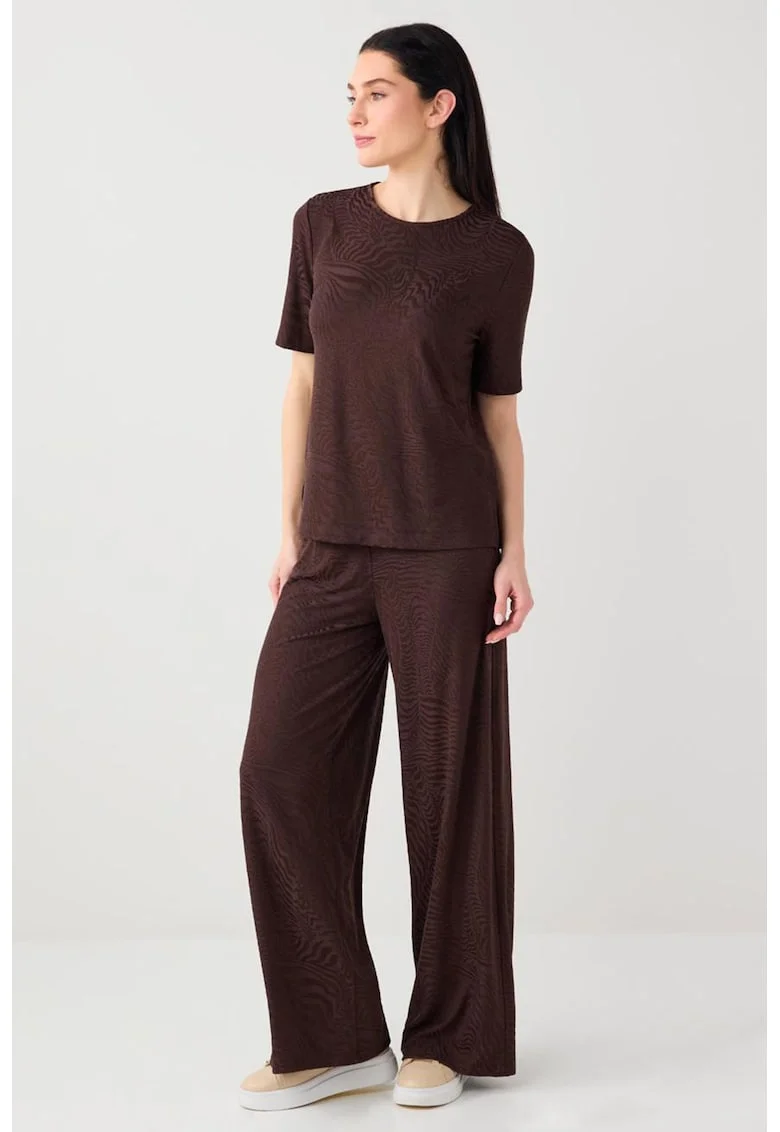 Pantaloni cu croiala dreapta si model animal print, Maro inchis