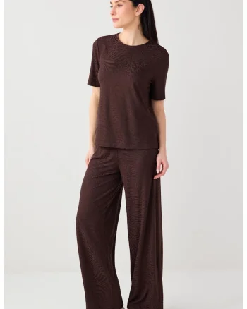 Pantaloni cu croiala dreapta si model animal print, Maro inchis