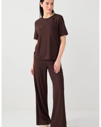Tricou regular fit cu decolteu la baza gatului, Maro inchis