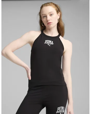 Top cu decolteu halter si logo, Negru