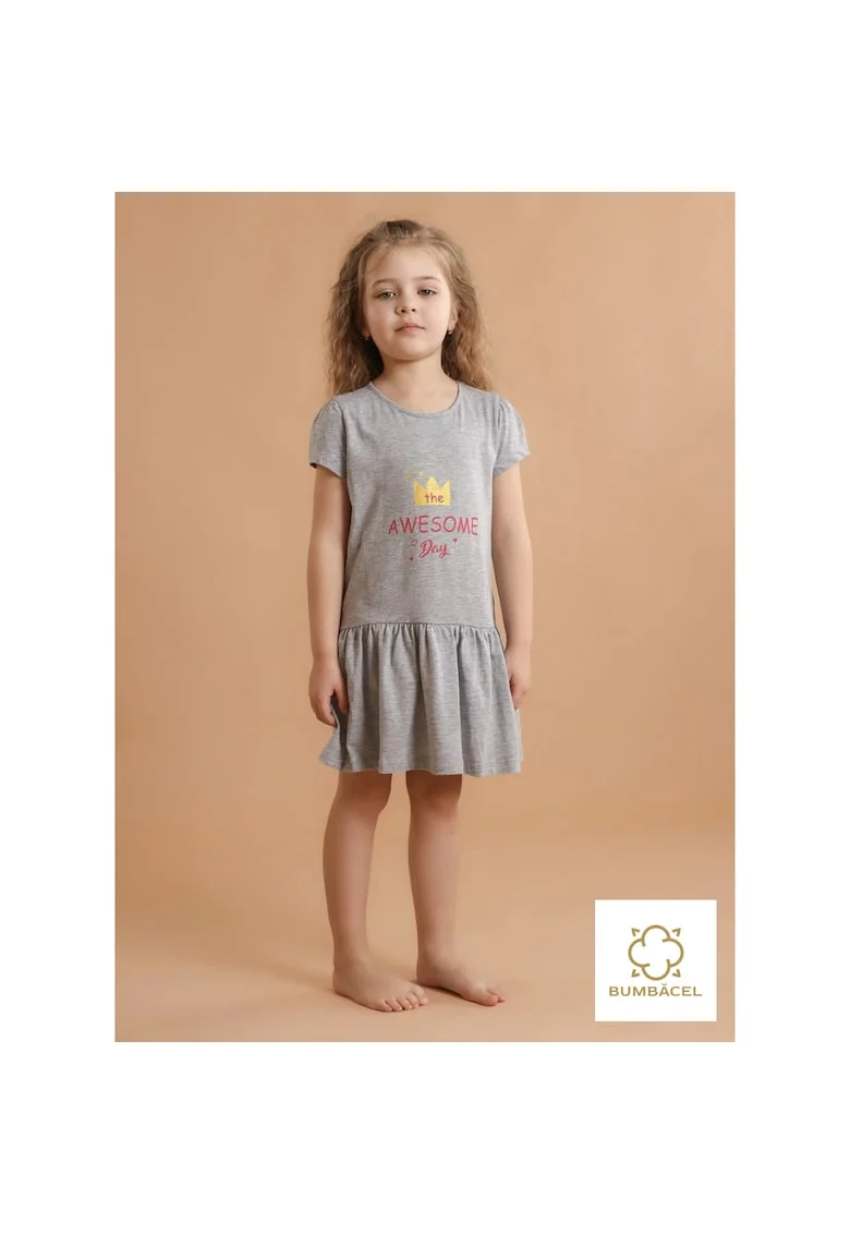 Rochie cu maneca scurta, cu imprimeu, din bumbac, pentru fetite
