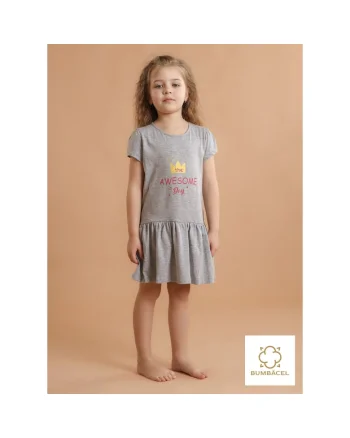 Rochie cu maneca scurta, cu imprimeu, din bumbac, pentru fetite