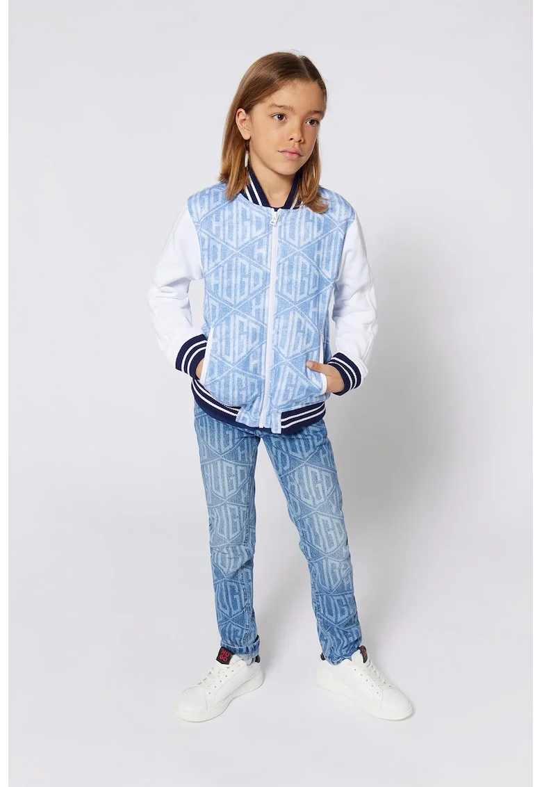 Blugi cambrati cu model logo, Albastru pastel
