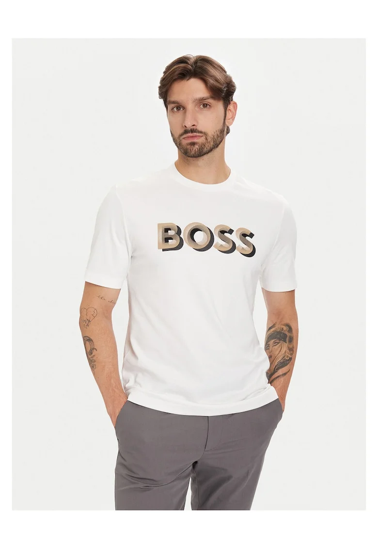 Tricou barbat  alb, bumbac, cu logo