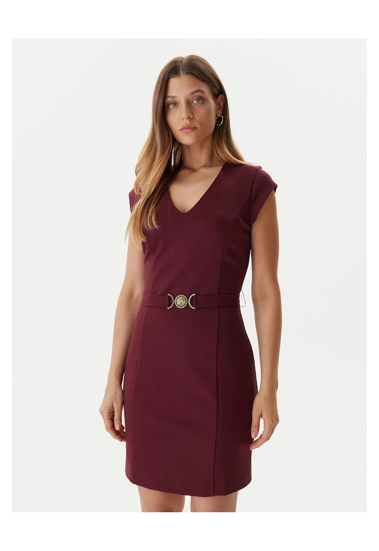 Rochie de cocktail dama  rosu inchis, material usor, model elegant