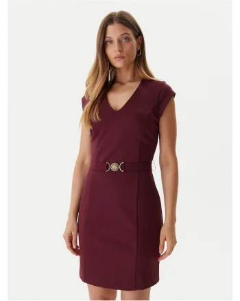 Rochie de cocktail dama  rosu inchis, material usor, model elegant