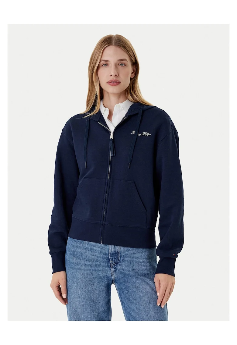 Hanorac dama  bleumarin, textil, cu fermoar