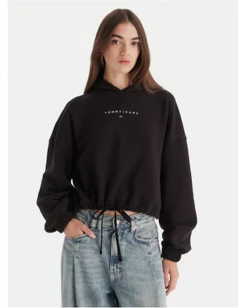 Hanorac dama  negru, textil, cu gluga si logo