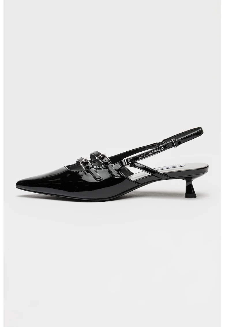 Pantofi slingback din piele lacuita, Negru