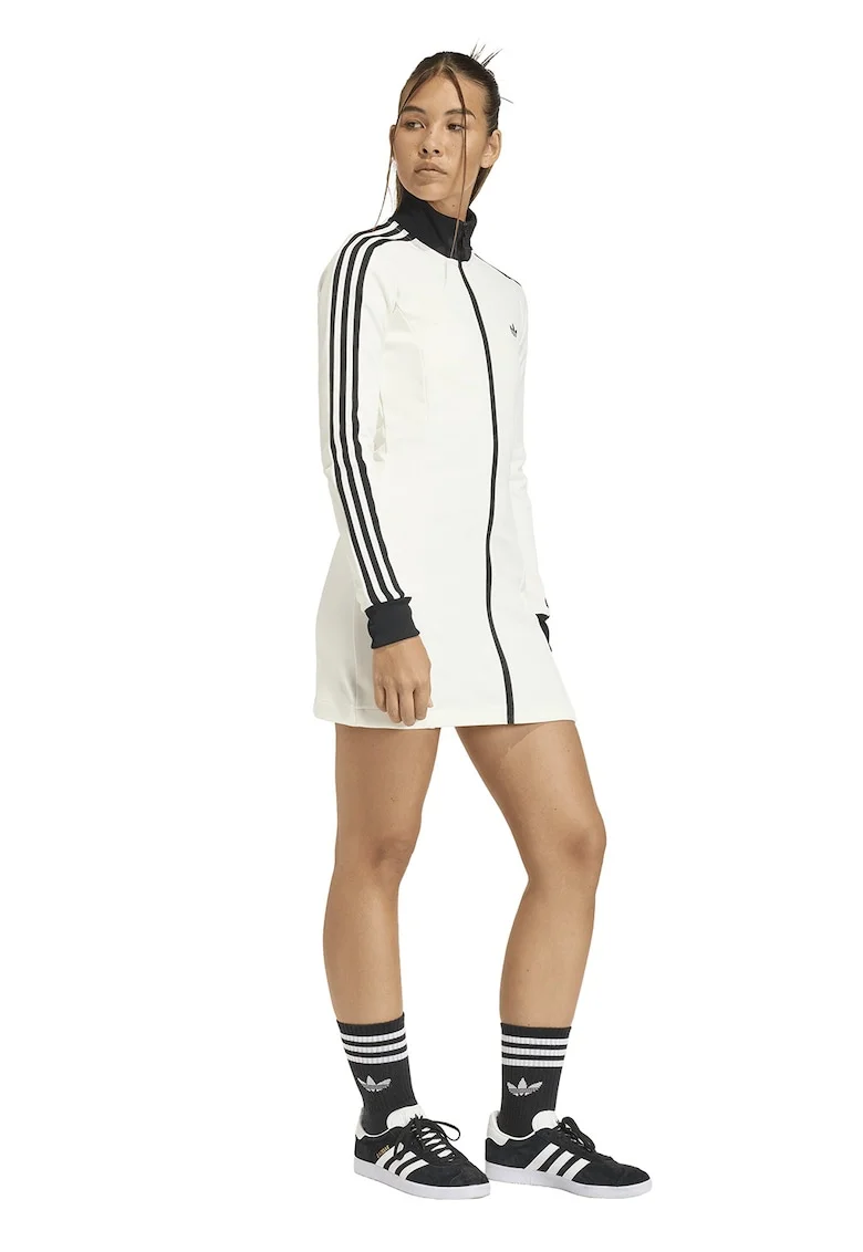 Rochie scurta cu fermoar si logo, Alb fildes/Negru