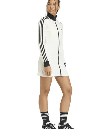 Rochie scurta cu fermoar si logo, Alb fildes/Negru