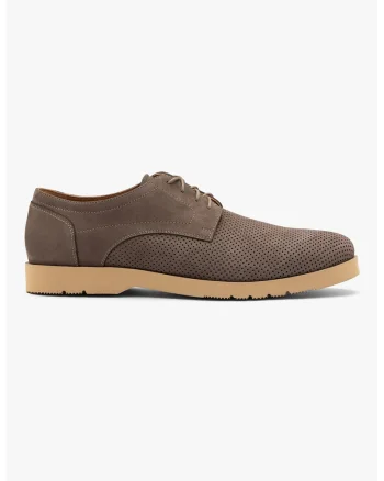 Pantofi derby din piele nabuc cu perforatii, Maro inchis