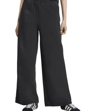 Pantaloni de trening evazati cu logo si 3 dungi, Negru
