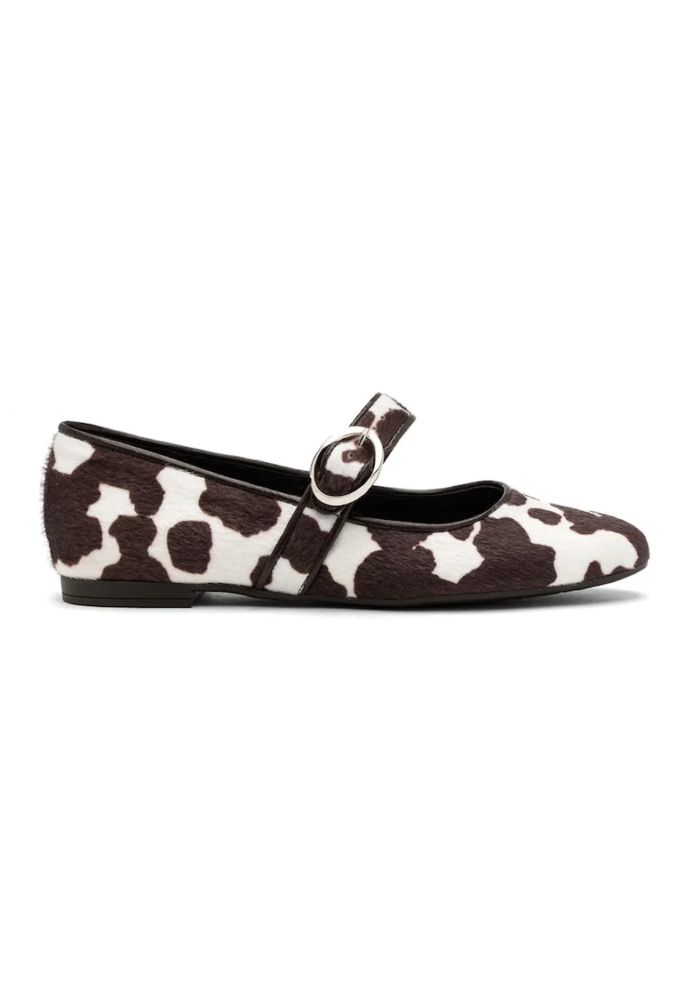 Pantofi Mary Jane cu model animal print, Maro inchis/Alb murdar