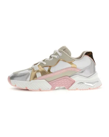 Pantofi sport cu talpa wedge si garnituri din piele ecologica, Alb/Roz