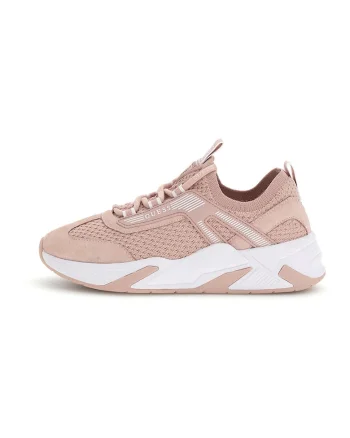 Pantofi sport wedge cu model tricotat si segmente din piele intoarsa sintetica, Roz prafuit