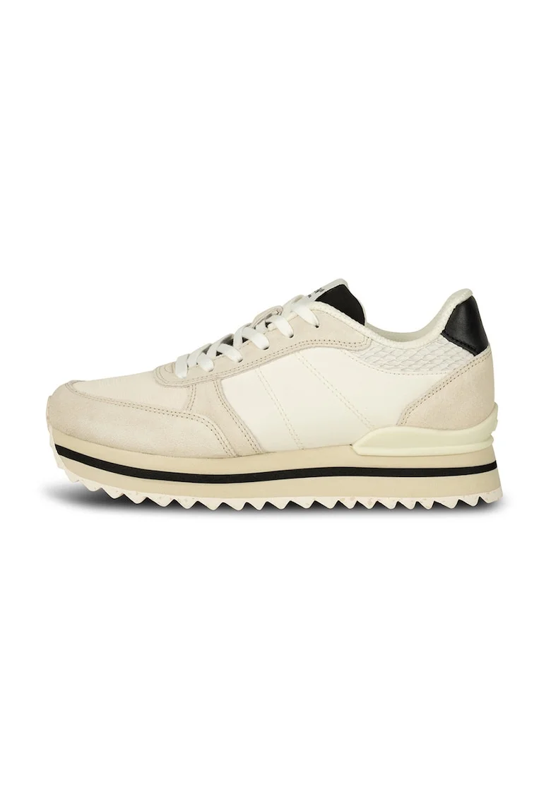 Pantofi sport wedge cu garnituri de piele intoarsa, Maro taupe deschis/Crem