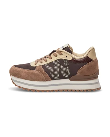 Pantofi sport wedge cu garnituri de piele intoarsa, Maro taupe/Caramel