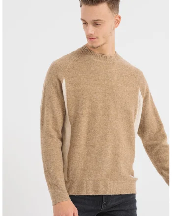 Pulover cu model colorblock Monroi, Maro camel/Crem
