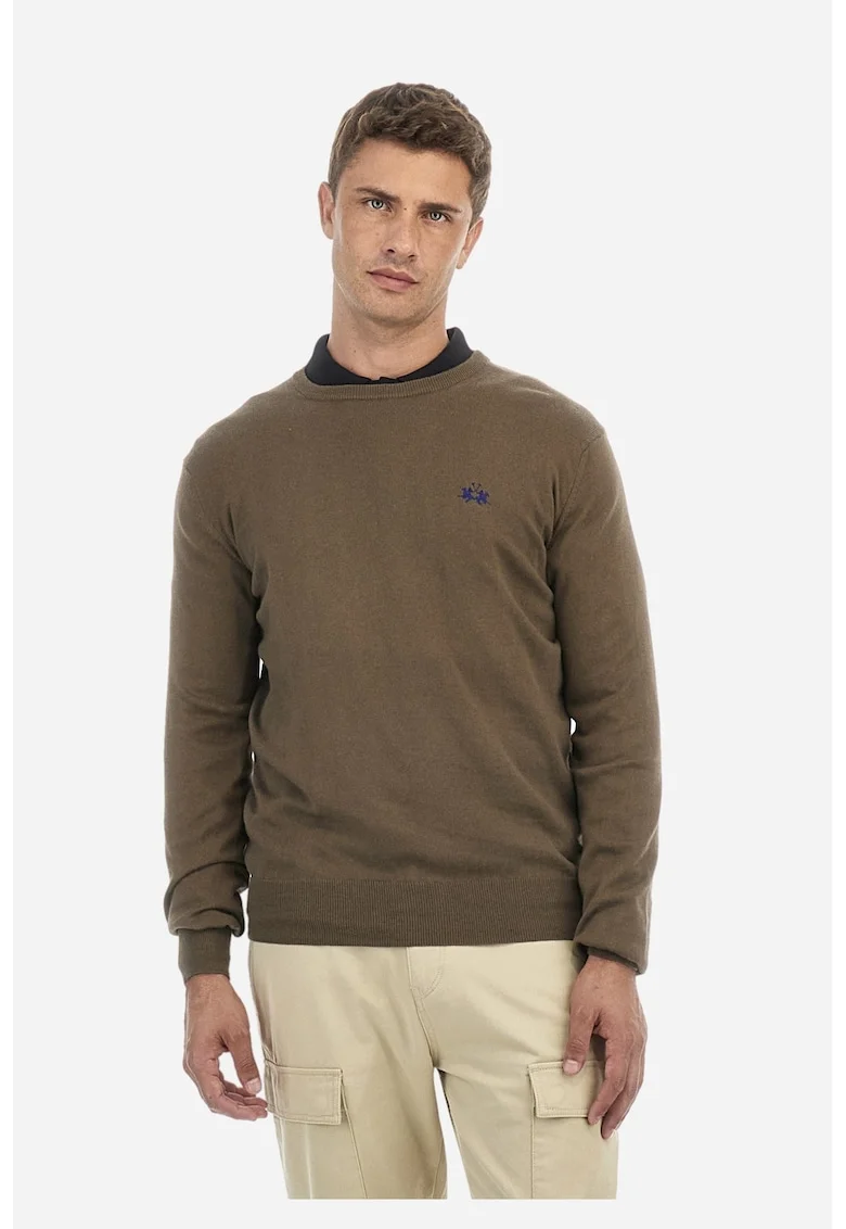 Pulover slim fit din amestec de lana, Maro inchis