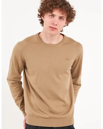 Pulover uni cu decolteu la baza gatului, Maro camel