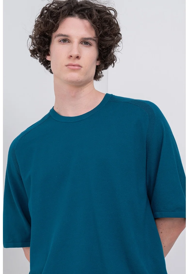 Tricou supradimensionat tricotat fin, Albastru