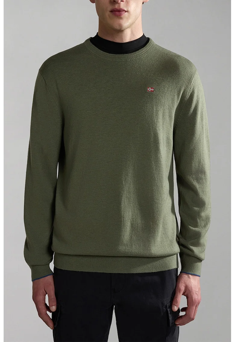 Pulover tricotat fin din lana Damavand, Verde sparanghel