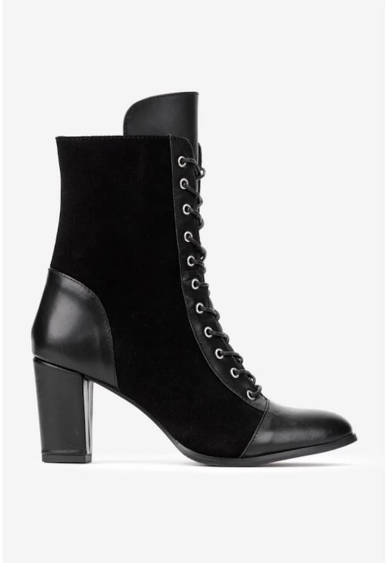 Botine negre din piele naturala pentru dama, Negru