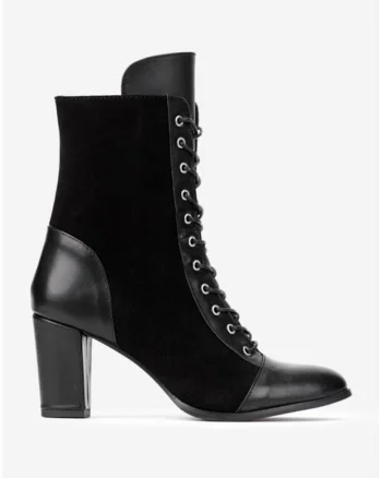 Botine negre din piele naturala pentru dama, Negru