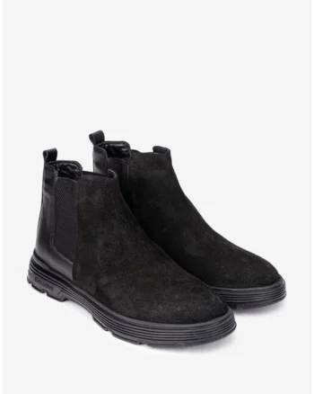 Ghete barbati din piele neagra cu elastic in laterale