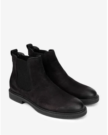 Ghete barbati din piele nabuc neagra cu elastic in laterale