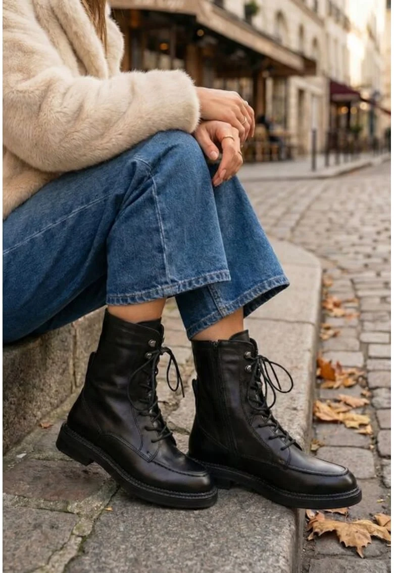 Ghete dama  negre din piele premium, Negru