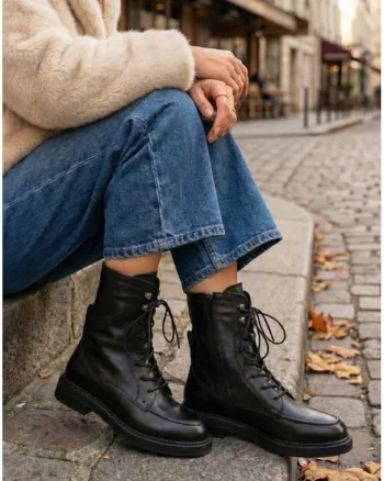 Ghete dama  negre din piele premium, Negru