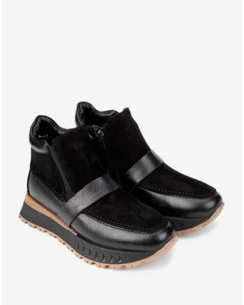 Ghete dama  negre din piele intoarsa si texturata