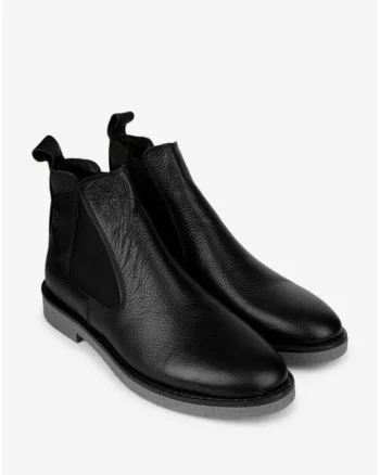 Ghete barbati din piele texturata neagra cu elastic in laterale