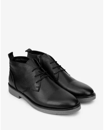 Ghete barbati din piele texturata neagra cu siret si fermoar
