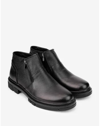 Ghete barbati din piele texturata neagra cu doua fermoare