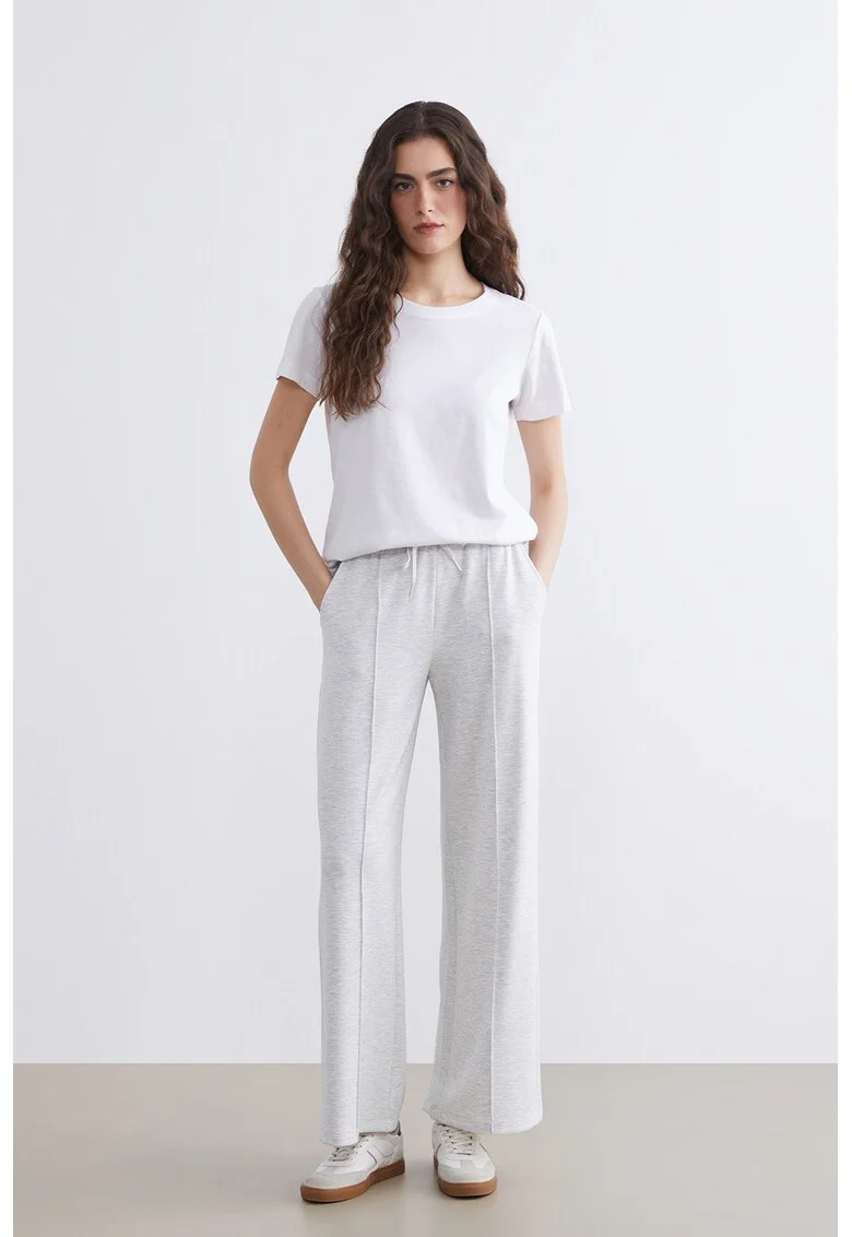 Pantaloni din amestec de modal cu snur in talie, Gri deschis melange