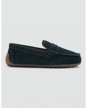 Mocasini de piele intoarsa cu cusaturi contrastante, Bleumarin