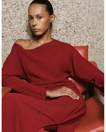 Rochie midi cu slit lateral, Rosu