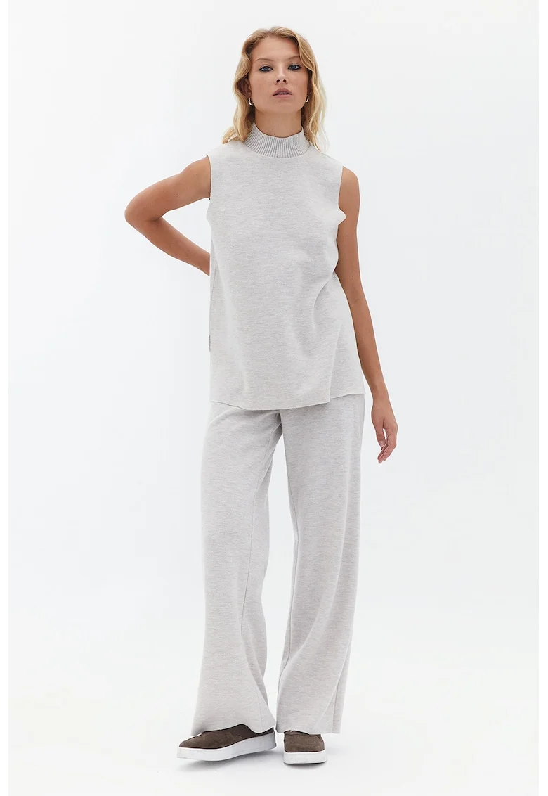 Pantaloni cu croiala ampla si talie elastica, Gri deschis melange