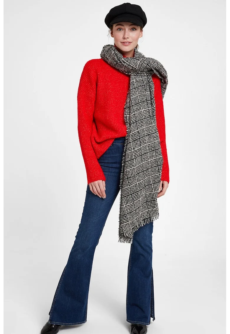 Pulover cu guler inalt si model uni, Rosu vermillion