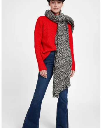 Pulover cu guler inalt si model uni, Rosu vermillion