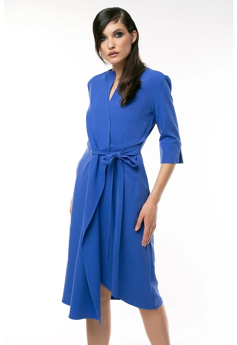 Rochie midi cu model petrecut, Albastru royal