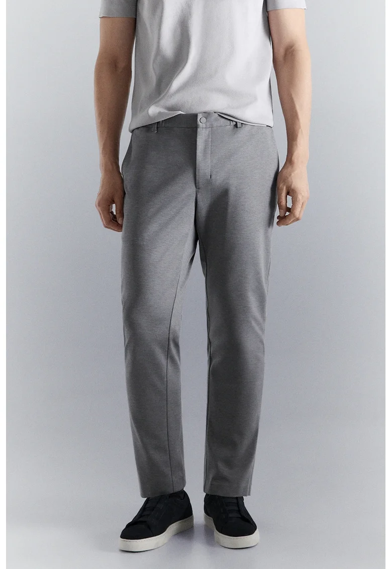 Pantaloni slim fit din amestec de lana, Gri deschis melange
