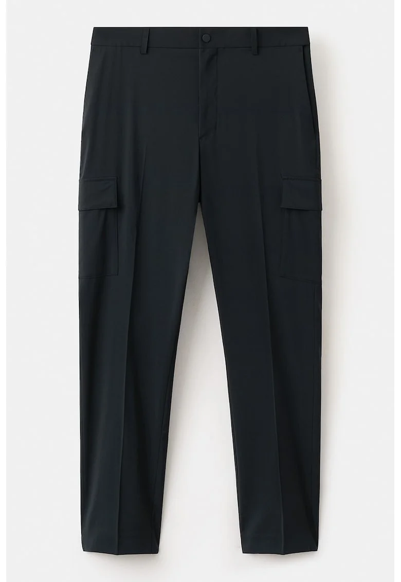 Pantaloni cargo slim fit din amestec de lana, Albastru ultramarin