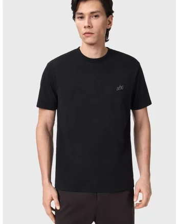 Tricou de bumbac cu decolteu la baza gatului, Negru